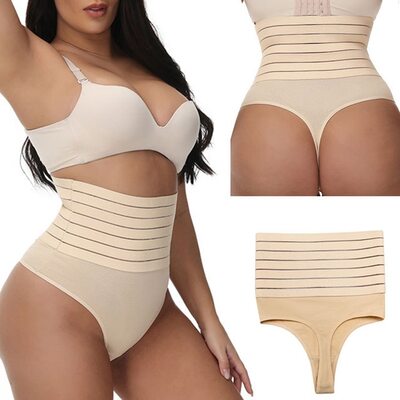 Calcinha fio dental modeladora de cintura alta com controle abdominal