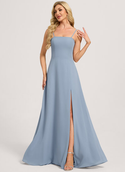 A-line Square Straight Floor-Length Chiffon Bridesmaid Dress 