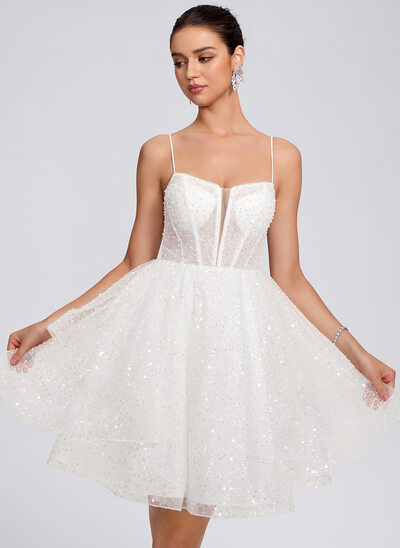 A-line Square Short Sequin Homecoming Dress With Beading Sequins 