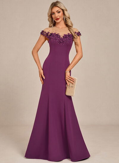 3D Floral Stretch Crepe Maxi Dress