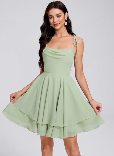 A-line Square Short Chiffon Homecoming Dress With Bow Ruched 