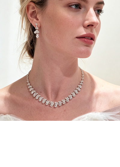 Classic Rhinestone Wedding Earrings Necklace Jewelry Sets (Set of 2) 