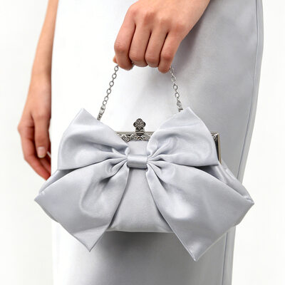 Lazo boda fiesta fiesta de graduación noche satén bolsos de noche en plata 