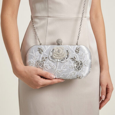Party Beading Clutch Bags in Silver