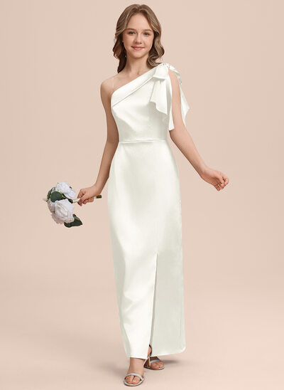 Sheath/Column One Shoulder Bow Stretch Satin Dress