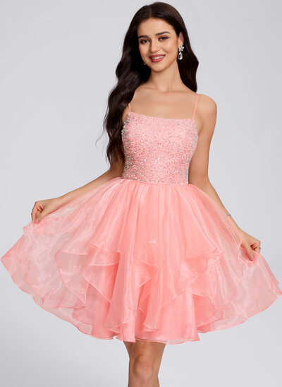Ball-Gown/Princess Square Short Organza Homecoming Dress With Ruffle Sequins 