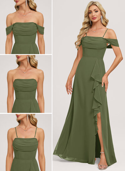 A-line Off the Shoulder Ruched Chiffon Dress