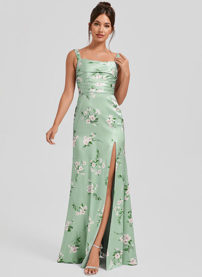 Trompet/Havfrue Firkantet hals Gulvlengde Matt sateng Brudepikekjole 