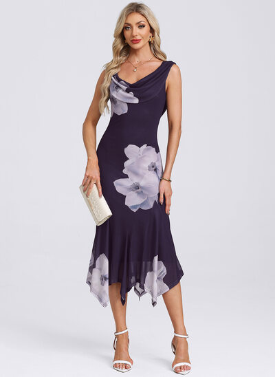 Cowl Blomsterprint Midi Kjole