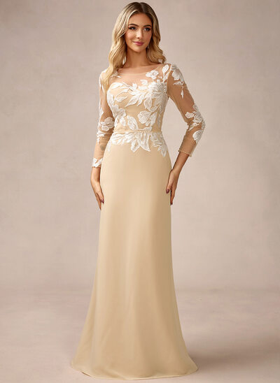 A trapezio girocollo illusione sweep/spazzola treno chiffona abito da sera con lustrini 