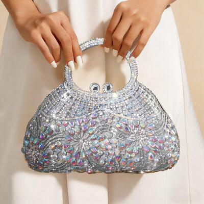 Rhinestone fiesta fiesta de graduación noche pu bolsos de noche en plata 