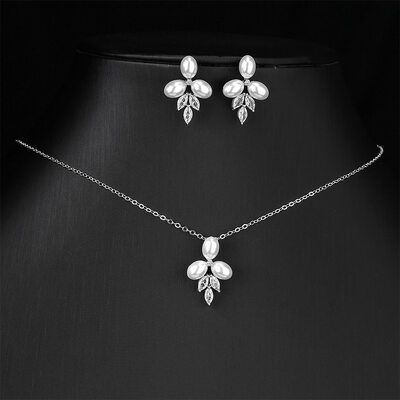 Dainty Leaf Cubic Zirconia Party Jewelry Sets For Bridesmaid Earrings & Necklace (Set of 2)