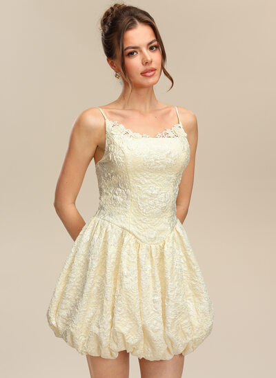U-Neck Spaghetti Straps Jacquard Bubble Dress