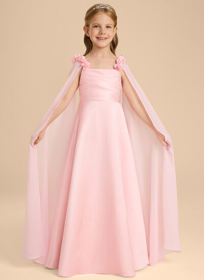 A-line 3D Floral Detachable Satin Dress