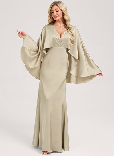 A-line V-Neck Floor-Length Matte Satin Bridesmaid Dress 