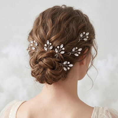 Tocado de boda rhinestone perlas horquillas para el pelo (juego de 6)