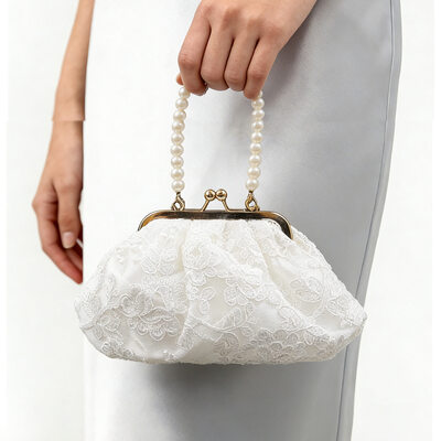 Encaje boda fiesta fiesta de graduación noche satén bolsos de noche en blanco 