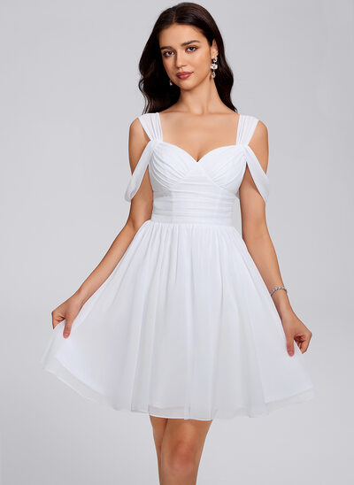 A-line Cold Shoulder Short Chiffon Homecoming Dress With Ruched 