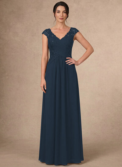 A-line V-Neck Ruched Lace Dress