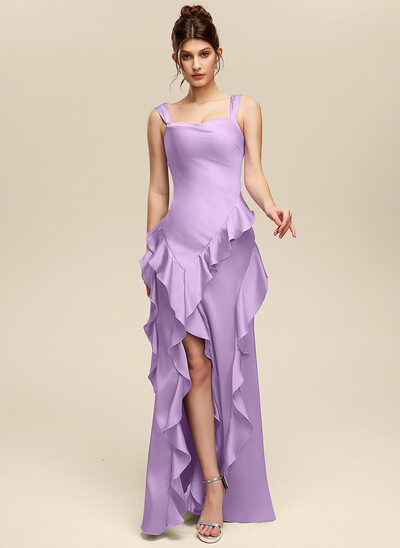Robe fourreau à col carré avec volants en satin d'acétate