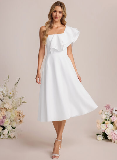 Off the Shoulder Ruffle Stretch Crepe Dress