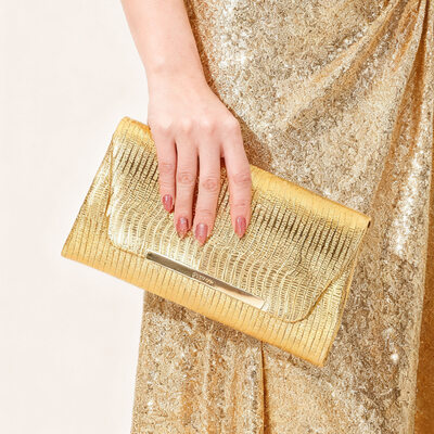 Elegant Party Evening Cocktail PU Clutch Bags in Gold 