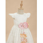 A-line Scoop Tea-Length Lace Lining 100% Cotton Flower Girl Dress With 3D Floral 