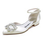 Women's Wedding Shoes Satin Flat Heel Low Heel Point Toe Wedding Flats Bridal Shoes Rhinestone Elegant Wedding Shoes 