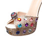 Women's Wedding Shoes Faux Leather Platform Flare Heel Peep Toe Wedding Sandals Rhinestone Sexy Party Cocktail Shoes 