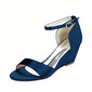 Women's Wedding Shoes Satin Wedge Heel Open Toe Wedding Sandals Bridesmaid Shoes Simple Wedding Evening Cocktail Shoes 