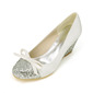 Women's Wedding Shoes Satin Glitter Wedge Heel Round Toe Wedding Heels Bridesmaid Shoes Bowknot Simple Wedding Shoes 