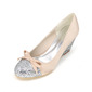 Women's Wedding Shoes Satin Glitter Wedge Heel Round Toe Wedding Heels Bridesmaid Shoes Bowknot Simple Wedding Shoes 