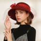 Elegant Winter Bow Veil Wool Wedding Cloche Hats 