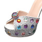 Women's Wedding Shoes Faux Leather Platform Flare Heel Peep Toe Wedding Sandals Rhinestone Sexy Party Cocktail Shoes 