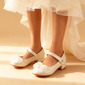 Girl's Flower Girl Shoes Wedding Party Flower Faux Leather Round Toe Low Heel Shoes 