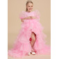 Ball-Gown/Princess Square Asymmetrical Satin Organza Flower Girl Dress With Bow 