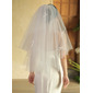 Pearl Bow Cut Edge Two Tier Bridal Short 30" Wedding Veils With Blusher 
