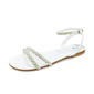 Women's Wedding Shoes Faux Leather Flat Heel Open Toe Wedding Sandals Bridal Shoes Beading Pearl Wedding Beach Shoes 
