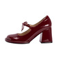 Mulheres saltos diariamente festa couro brilhante salto bloco dedo do pé redondo bowknot cor sólida escorregar em sapatos 