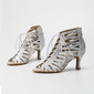 Women's Latin Shoes Lace-up Rhinestone High Heel Satin Solid Color Dance Shoes 