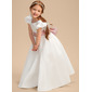 A-line Scoop Floor-Length Lining 100% Cotton Satin Flower Girl Dress With Bow 