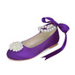 Girl's Flower Girl Shoes Wedding Pearl Ribbon Tie Satin Round Toe Flat Heel Shoes 