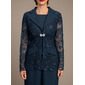 Chiffon Lace Long Sleeves Evening Mother's Wrap Jacket With Rhinestones Button 