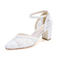 Women's Wedding Shoes Lace Satin Block Heel Point Toe Wedding Heels Bridesmaid Shoes Elegant Wedding Prom Shoes 