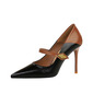 Women's Heels Work Daily Vintage Faux Leather High Heel Point Toe Color Block Buckle Shoes 