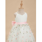 A-line V-Neck Floor-Length Satin Tulle Lace Flower Girl Dress With Bow 