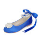 Girl's Flower Girl Shoes Wedding Pearl Ribbon Tie Satin Round Toe Flat Heel Shoes 