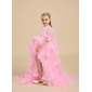 Ball-Gown/Princess Square Asymmetrical Satin Organza Flower Girl Dress With Bow 
