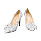 Women's Wedding Shoes Satin High Heel Point Toe Wedding Heels Bridal Shoes Bowknot Rhinestone Elegant Wedding Party Evening Shoes 
