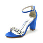 Women's Wedding Shoes Satin Block Heel Open Toe Wedding Sandals Bridal Shoes Rhinestone Elegant Wedding Prom Cocktail Shoes 